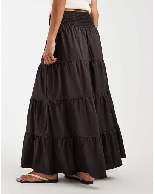 Vero Moda Black Shirred Waist Tiered Boho Maxi Skirt