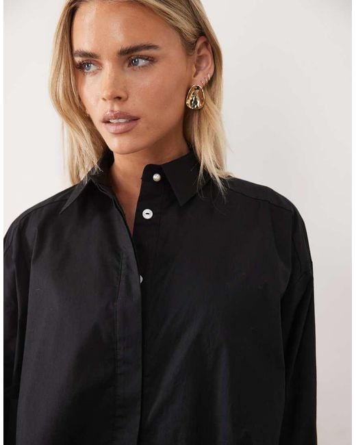 ASOS Black Asos Design Petite Wide Cuff Shirt Mini Dress With Bubble Hem
