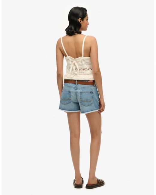 Superdry Blue Mid Rise Denim Hot Shorts