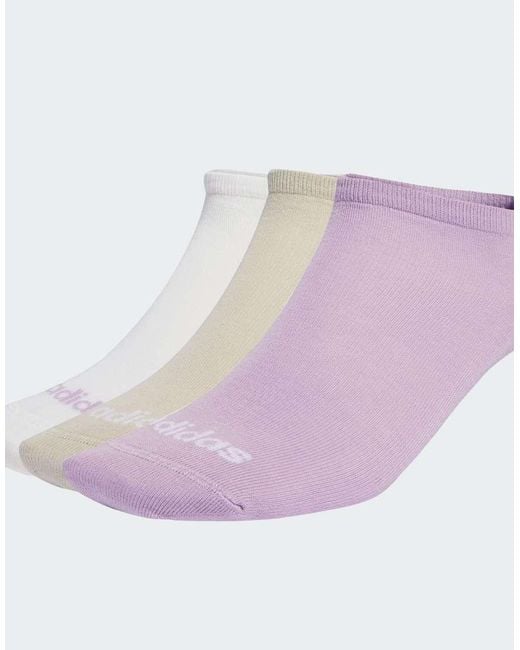 Pack De 3 Pares De Calcetines Bajos De Color Blanco, Ciruela Empolvado Y Menta Thin Linear De -Morado Adidas Originals de color Purple