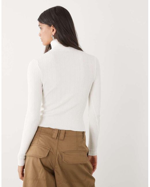 Collusion White Soft Knitted Ribbed Roll Neck Jumper