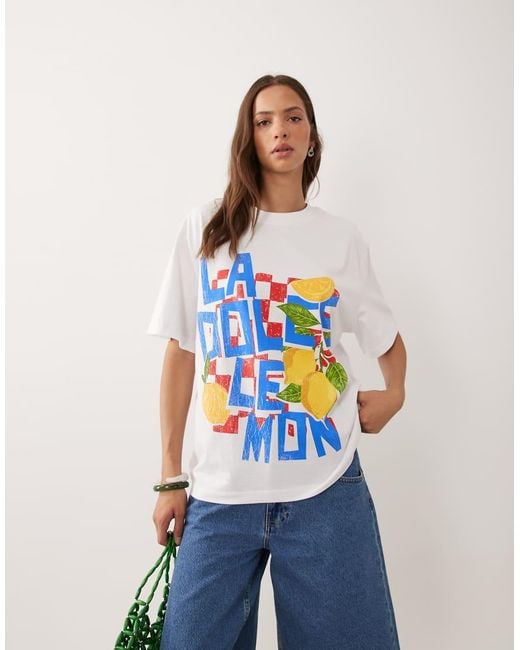 ASOS Blue Oversized T-shirt With La Dolce Viita Lemons Graphic