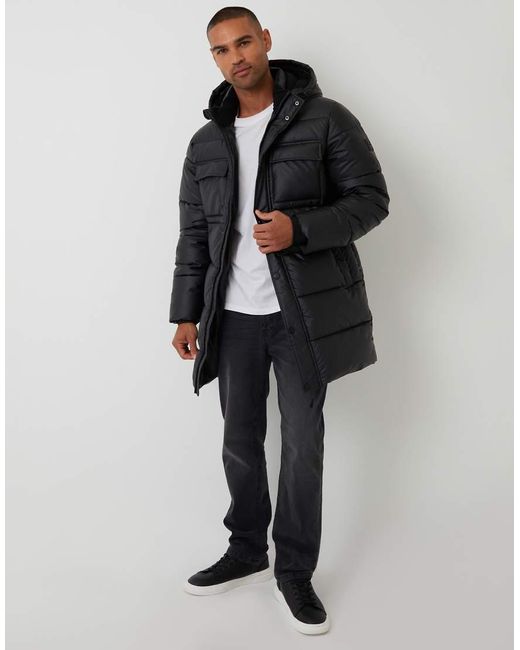 Threadbare Gray Showerproof Pu Longline Puffer Coat for men
