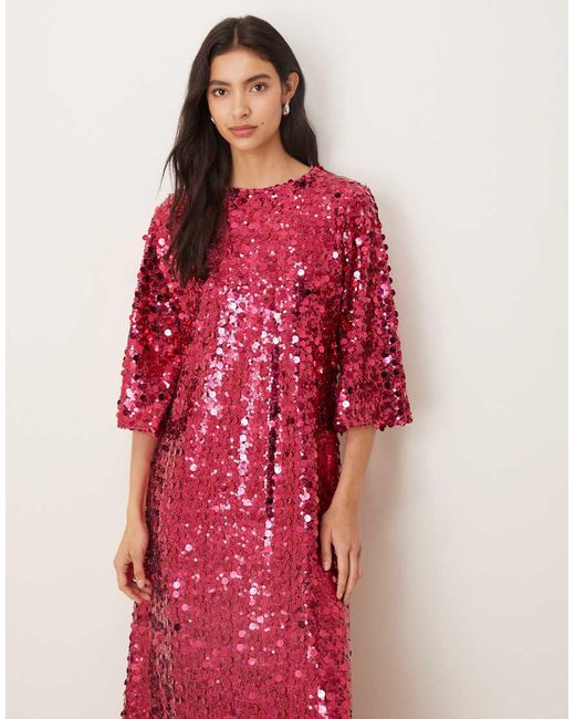 Sister Jane Red Empire Sequin Flutter Sleeve Midaxi Dress