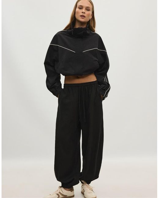 Stradivarius Black Linen-effect Sarouel Trousers