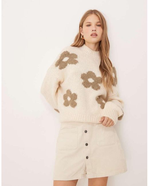 Maglione Écru Con Fiori di Jdy in Natural