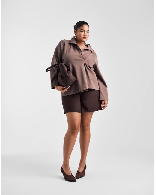 ASOS Brown Asos Design Curve Tuck Detail Heavyweight Rugby Top