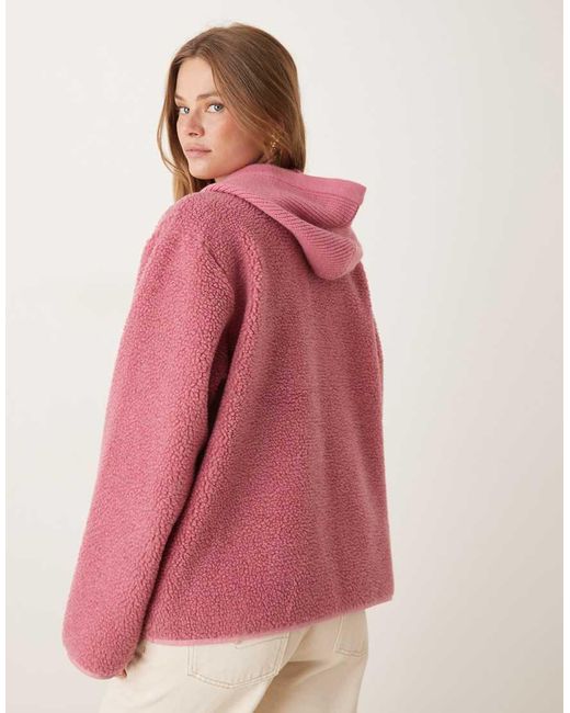 ASOS Pink Hooded Borg Fleece And Knit Mix Jacket