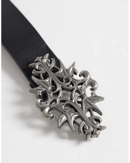 ASOS White Ornate Cut Out Buckle Faux Leather Belt for men