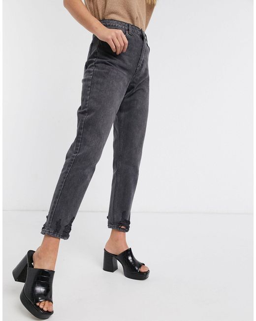 TOPSHOP Denim Ripped Hem Mom Jeans in Blue | Lyst Canada