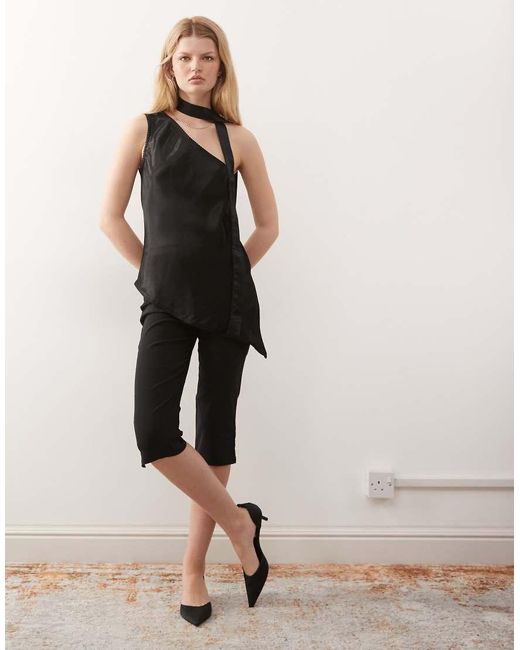 Reclaimed Vintage Black One Shoulder Top With Scarf Detail