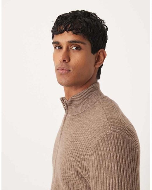 Cárdigan De Punto Acanalado De Mezcla De Lana De -Neutro Mango de hombre de color Gray