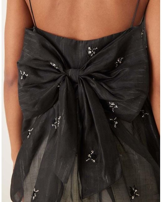 Sister Jane Black Lola Semi Sheer Bow Back Detail Babydoll Cami Top Co-ord