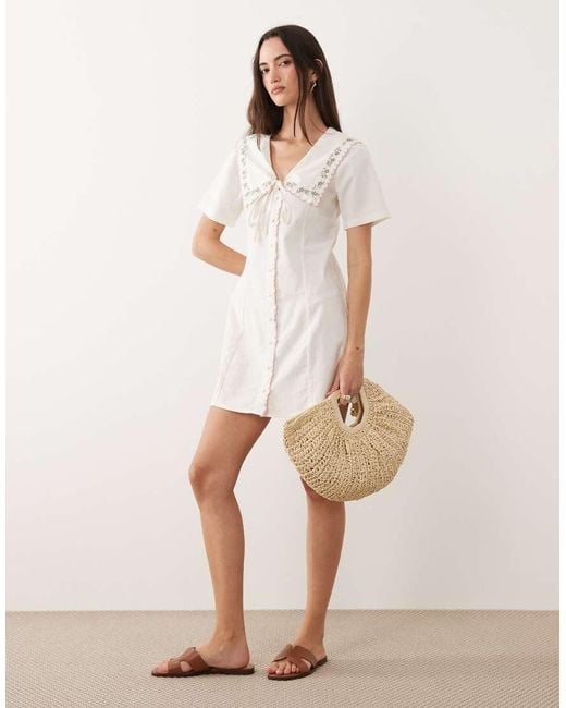 Brave Soul Natural Button Front Mini Tea Dress