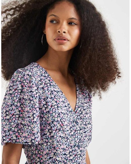 Vero Moda Blue Button Through Mini Skater Dress