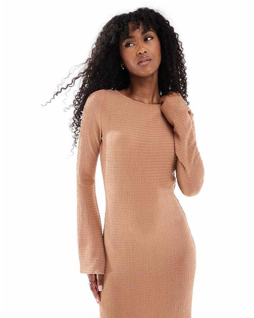 Vero Moda Brown Textured Bell Sleeve Maxi Dress