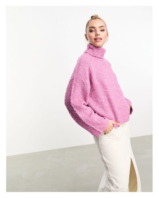 Pieces Pink Fluffy Roll Neck Jumper