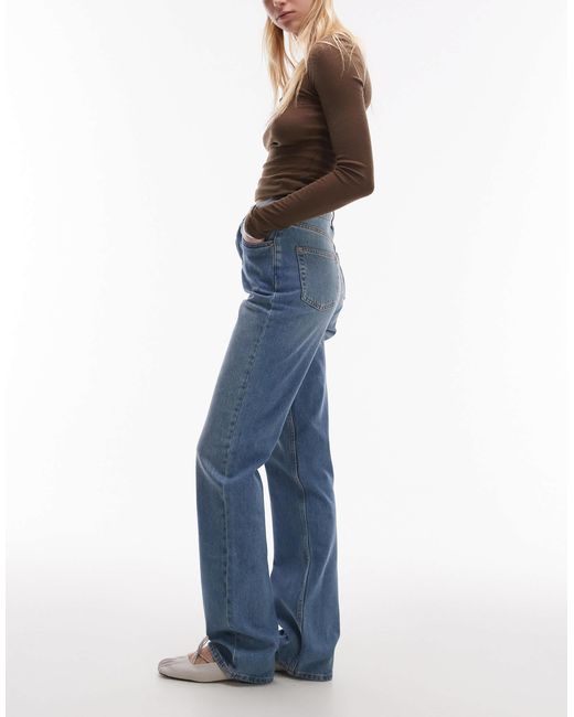 TOPSHOP Blue Tall Kort High Rise Straight Jean