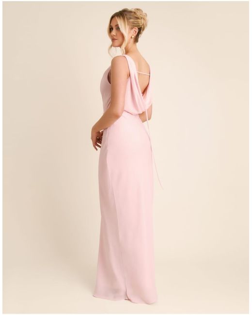 Six Stories White Bridesmaid Crepe Plunge Cowl Front Maxi Dress