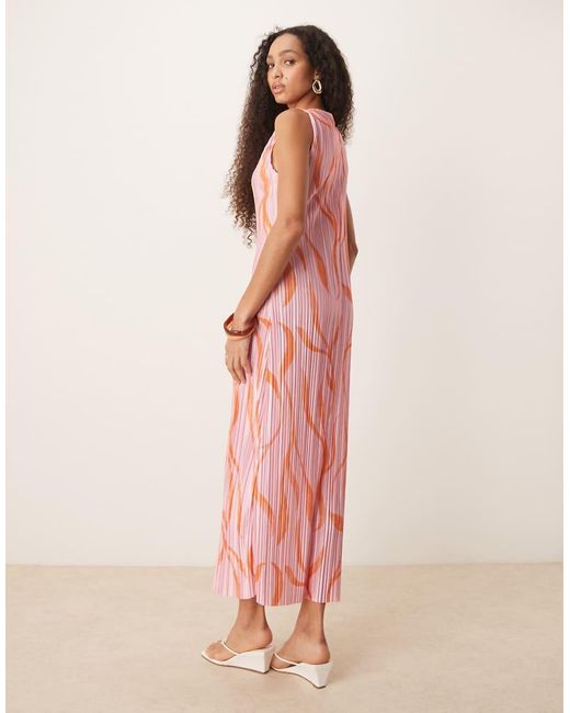 ASOS Plissé Mouwloze Midi-Jurk Met Roze Swirlprint in het Pink