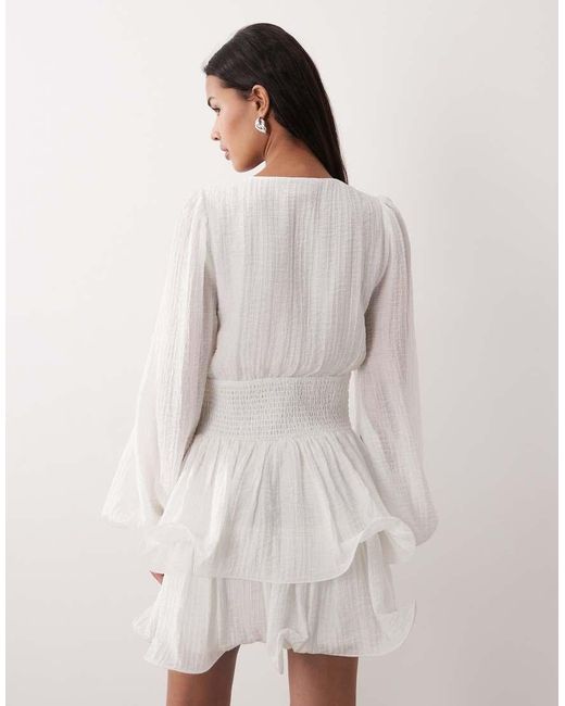 Gina Tricot Natural V Neck Wide Sleeve Mini Dress