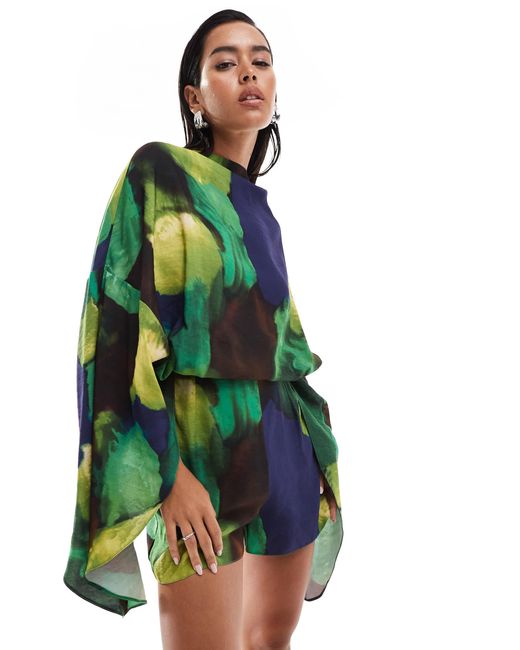 ASOS Green Batwing Overlay Playsuit