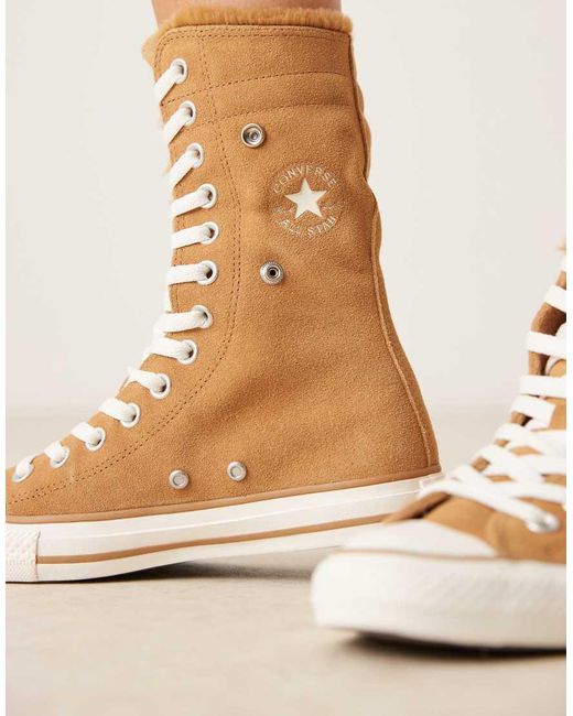 Converse Natural Chuck Taylor All Star Faux Fur Fold Over Trainers