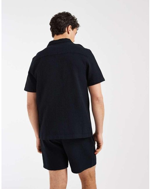 ASOS Black Co-Ord Regular Fit Revere Waffle Shirt for men