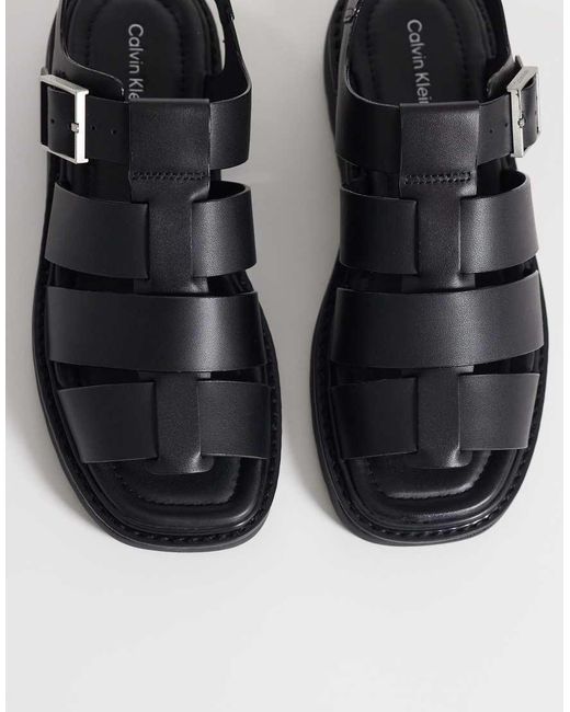 Calvin Klein Black Jeans Square Toe Leather Fisherman Sandal