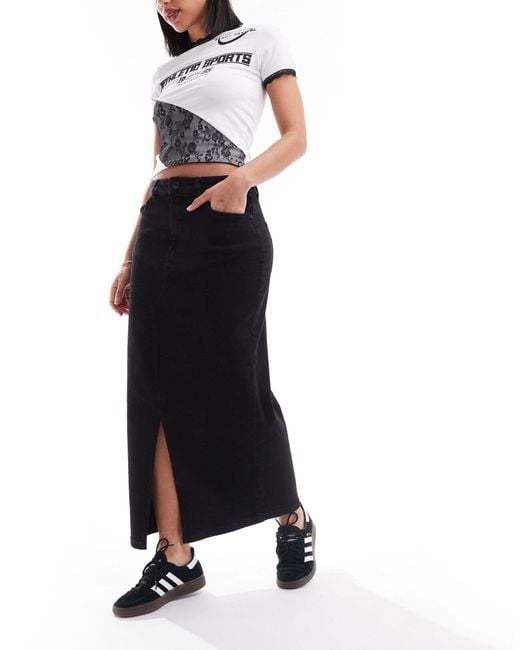 Noisy May Black Front Split Denim Maxi Skirt