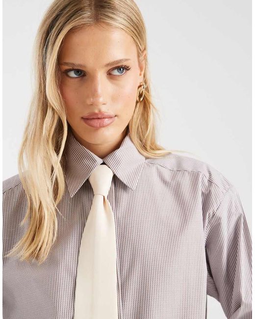 ASOS White Oversized Shoulder Pad Shirt With Satin Tie