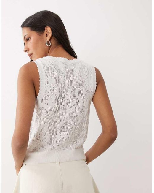 ASOS White Floral Open Knit Sleeveless Top