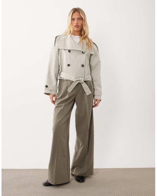 Mango Gray Cropped Trench