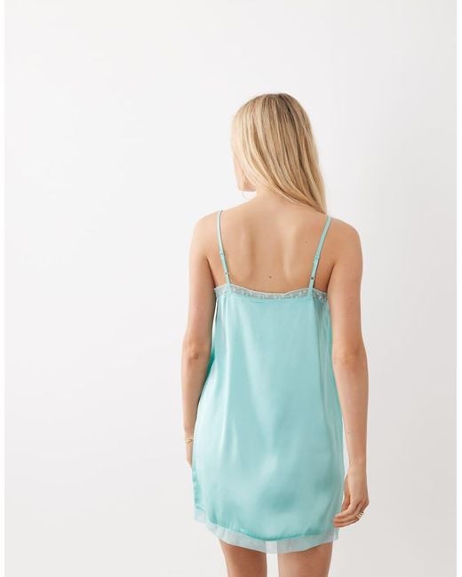 Miss Selfridge Blue Embelished Satin Mini Dress