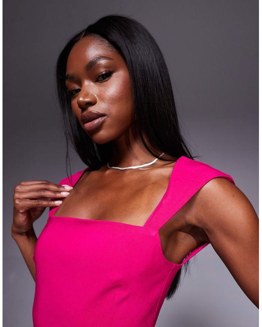 Robe courte en bengaline à encolure carrée et dos ouvert - fuchsia Vesper en coloris Pink