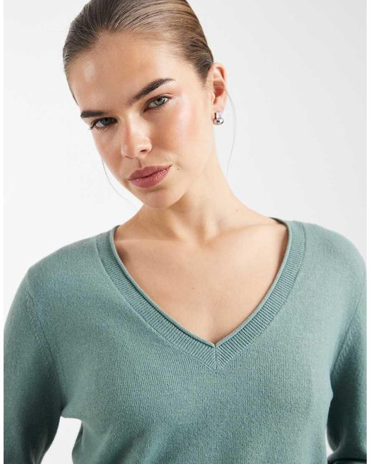ONLY Green V-neck Knitted Top