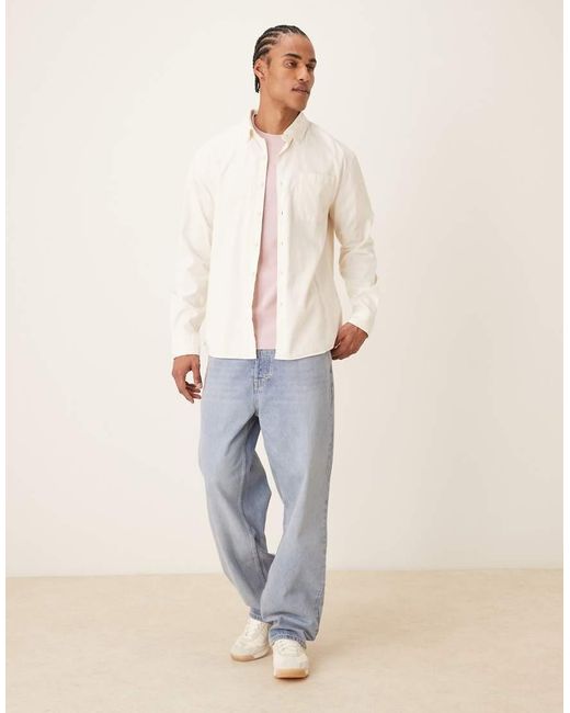 Farah Natural Netherton Long Sleeve Cord Logo Shirt for men