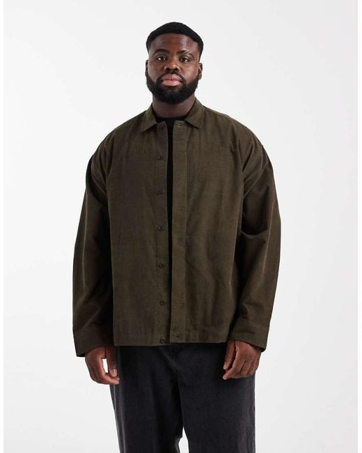 ASOS Brown Corduroy Overshirt With Concealed Buttons for men