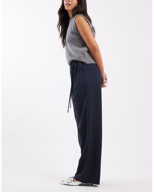 ASOS Blue Tailored Wide Leg Trousers With Wrap Tie Detail