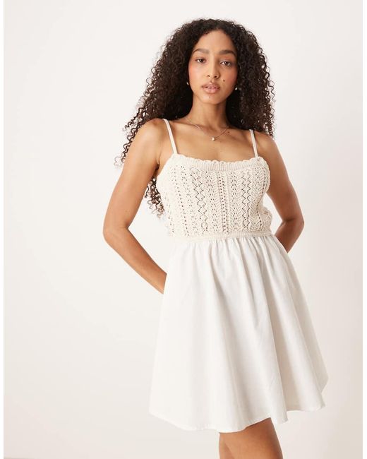 ASOS Natural Knit Poplin Mix Mini Dress