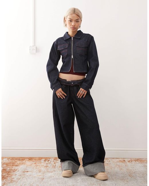 Collusion Blue Fitted Denim Jacket With Cinch Back Buckle