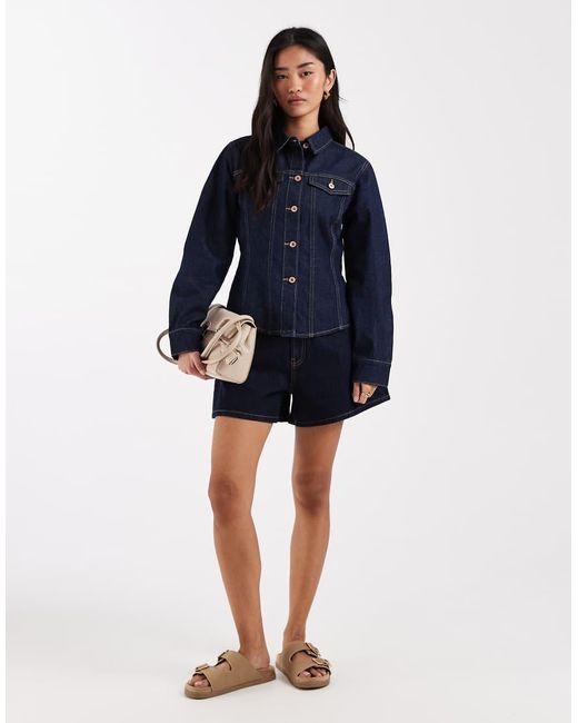 New Look Getailleerd Denim Jack in het Blue