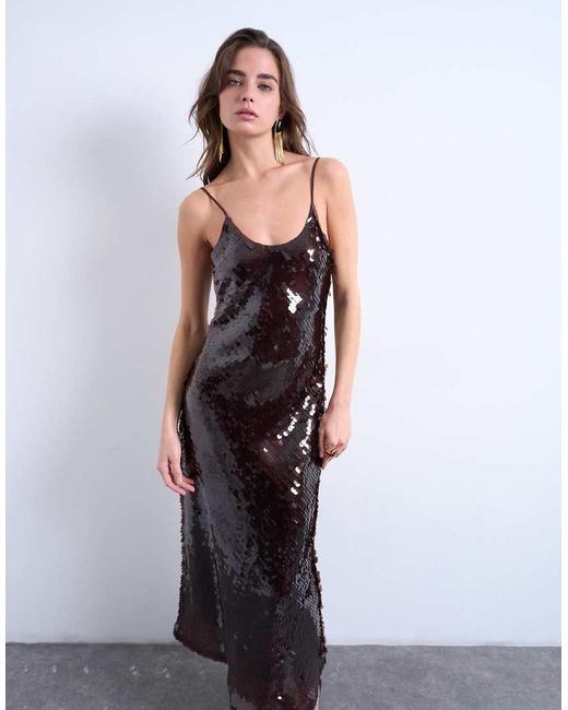 TOPSHOP White Sequin Maxi Slip Dress