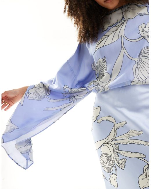 ASOS Blue Chiffon Overlay Satin Bias Maxi Dress