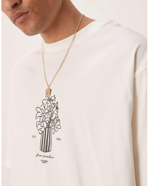 SELECTED Oversized T-Shirt Met Vaas-Print Op De Borst in het Natural voor heren
