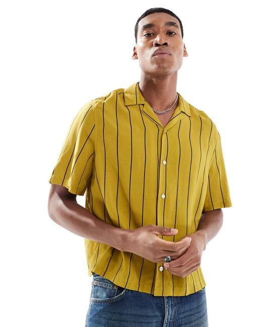 ASOS Yellow Relaxed Boxy Short Sleeve Linen Mix Shirt for men