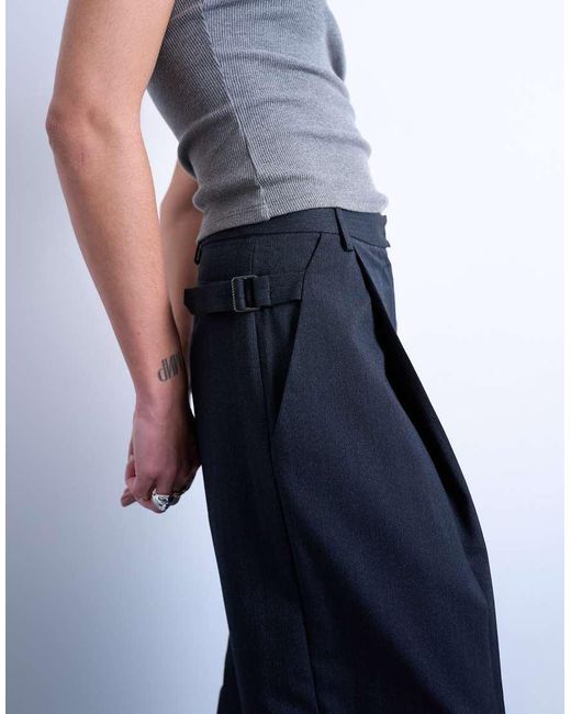 Pantalones De Talle Bajo Con Raya Diplomática Sutil Y Detalle De Hebilla De (Parte De Un Conjunto)-Sin Color TOPSHOP de color White