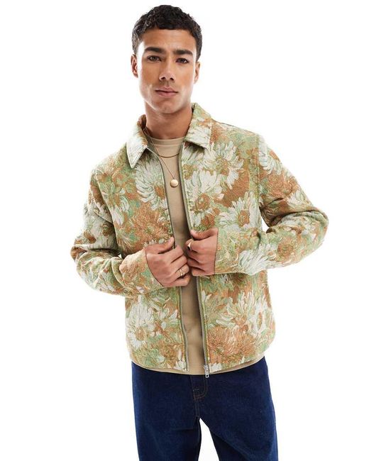 ASOS Harrington Jack Met Jacquard Print in het Blue voor heren