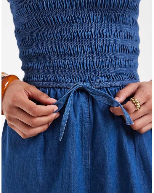 ASOS Blue Denim Shirred Playsuit
