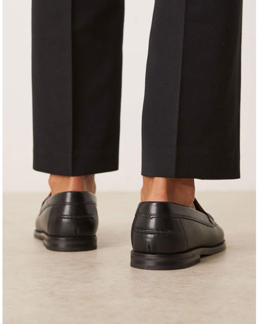 ASOS – pennyloafer aus leder in Black für Herren